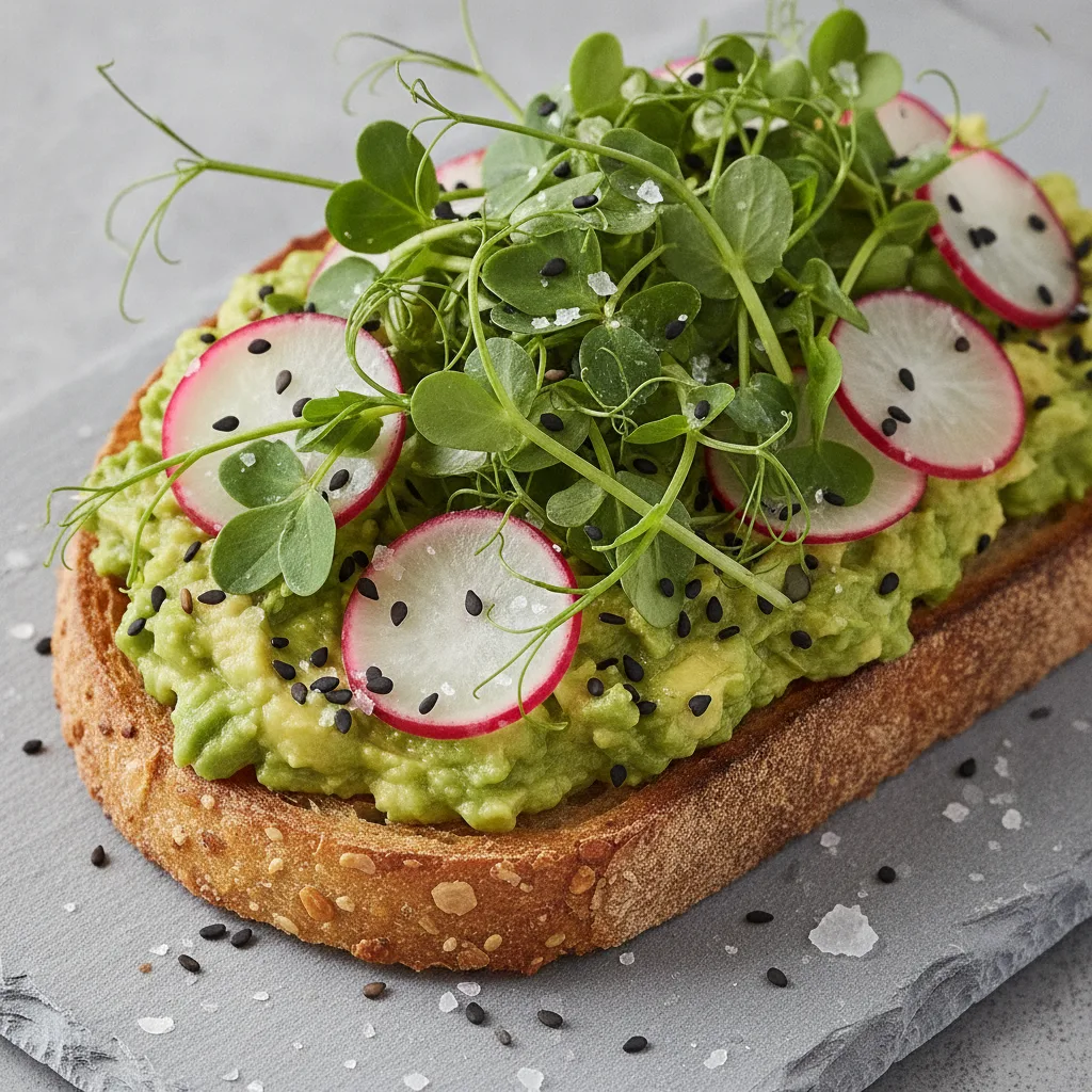 Smashed avocado toast with microgreens